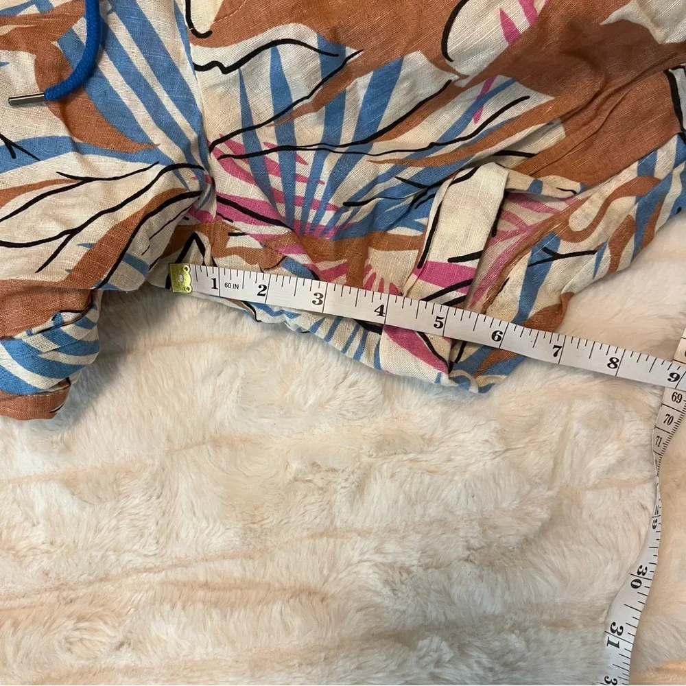 J. Crew 6 Tan Blue Preppy Tropical Cruise Vacation Lace Up Linen Beach Shorts